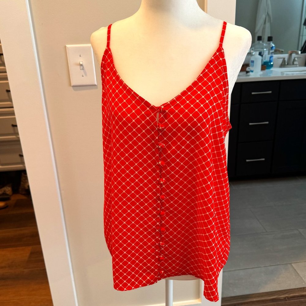 Orange/White Silky Tank Top with Covered Button Detail MEDIUM